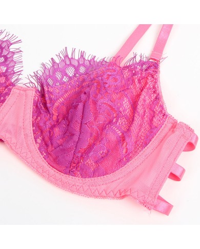 SUBBLIME 955359 SET SUJETADOR CON ENCAJE Y LIGUEROS ROSA Y MORADO S M