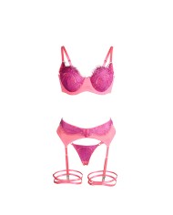 SUBBLIME 955366 SET SUJETADOR CON ENCAJE Y LIGUEROS ROSA Y MORADO L XL