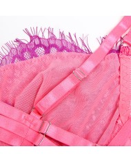 SUBBLIME 955366 SET SUJETADOR CON ENCAJE Y LIGUEROS ROSA Y MORADO L XL