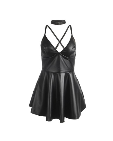 SUBBLIME 955373 VESTIDO CON TIRANTES DE CUERO NEGRO S M