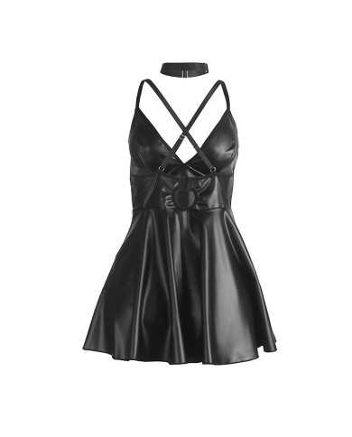 SUBBLIME 955373 VESTIDO CON TIRANTES DE CUERO NEGRO S M