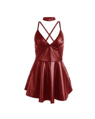 SUBBLIME 955397 VESTIDO CON TIRANTES DE CUERO BURDEOS S M