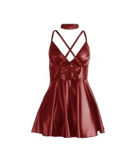 SUBBLIME 955397 VESTIDO CON TIRANTES DE CUERO BURDEOS S M