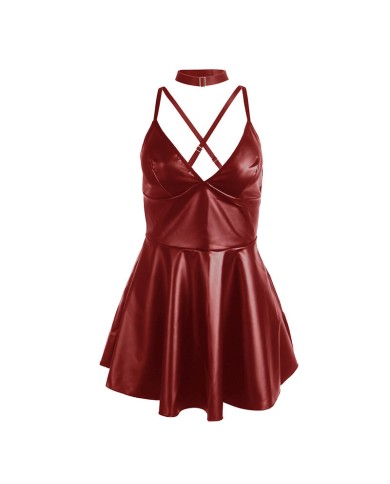SUBBLIME 955403 VESTIDO CON TIRANTES DE CUERO BURDEOS L XL