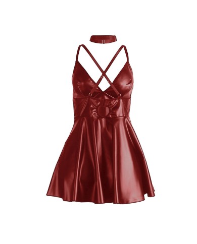 SUBBLIME 955403 VESTIDO CON TIRANTES DE CUERO BURDEOS L XL