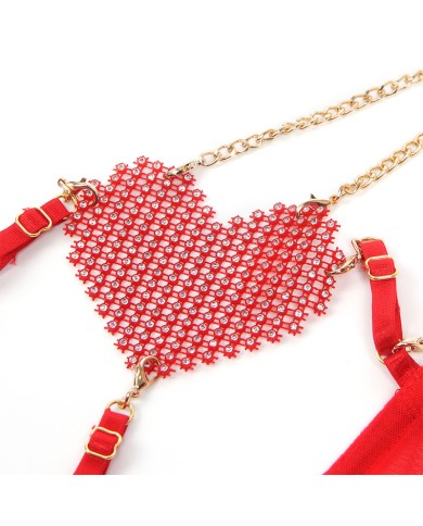 SUBBLIME 955519 CONJUNTO SUJETADOR CON CADENAS Y CORAZON DE MALLA ROJO S M