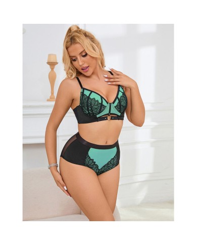 SUBBLIME 955564 CONJUNTO SUJETADOR CON CREMALLERA DE MALLA DE CHAROL VERDE L XL