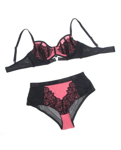 SUBBLIME 955588 CONJUNTO SUJETADOR CON CREMALLERA DE MALLA DE CHAROL ROSA L XL