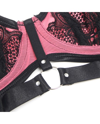 SUBBLIME 955588 CONJUNTO SUJETADOR CON CREMALLERA DE MALLA DE CHAROL ROSA L XL
