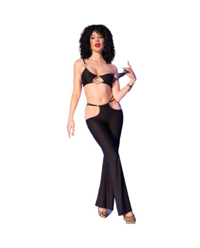 CHILIROSE CR 4851 SET TOP NEGRO Y LEGGINS CON COMPLEMENTOS DORADOS