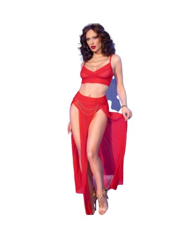 CHILIROSE CR 4850 SET TOP ROJO Y LEGGINS CON COMPLEMENTOS DORADOS S