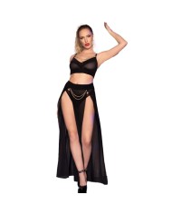 CHILIROSE CR 4672 TOP NEGRO FALDA Y TANGA CON CADENAS DORADAS S