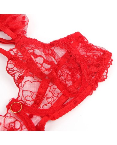 SUBBLIME 957506 CONJUNTO SUJETADOR Y LIGA DE ENCAJE ROJO S M