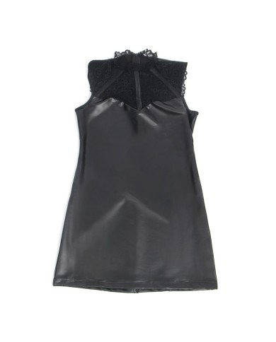 SUBBLIME 957544 VESTIDO DE CUERO CON CUELLO DE ENCAJE NEGRO S M