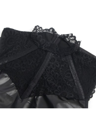 SUBBLIME 957544 VESTIDO DE CUERO CON CUELLO DE ENCAJE NEGRO S M