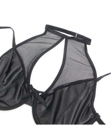 SUBBLIME 957582 CONJUNTO SUJETADOR Y FALDA DE CUERO NEGRO S M