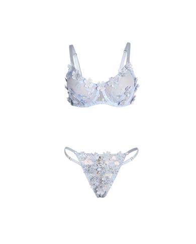 SUBBLIME 957629 CONJUNTO SUJETADOR Y PANTIES CON BORDADOS DE FLORES CELESTE S M
