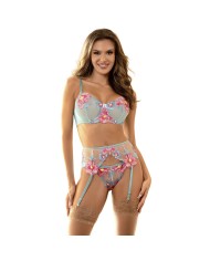SUBBLIME 957643 CONJUNTO SUJETADOR Y LIGUERO CON BORDADOS DE FLORES ROSAS S M