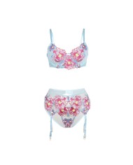 SUBBLIME 957643 CONJUNTO SUJETADOR Y LIGUERO CON BORDADOS DE FLORES ROSAS S M