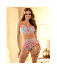 SUBBLIME 957643 CONJUNTO SUJETADOR Y LIGUERO CON BORDADOS DE FLORES ROSAS S M