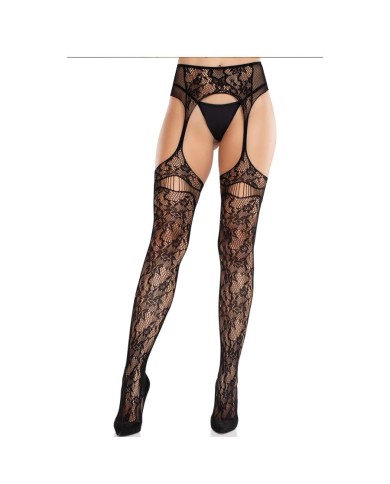 LEG AVENUE MEDIAS DE ENCAJE CON LIGAS NEGRO