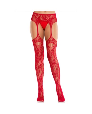 LEG AVENUE MEDIAS DE ENCAJE CON LIGAS ROJO