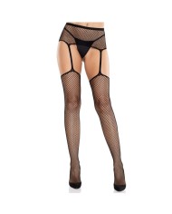 LEG AVENUE MEDIAS DE ENCAJE CON CRUZ Y PORTALIGAS NEGRO