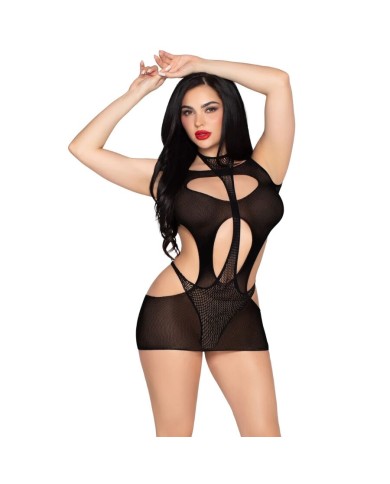 LEG AVENUE 81680 MINI VESTIDO OPACO Y TEDDY HALTER NEGRO TALLA UNICA
