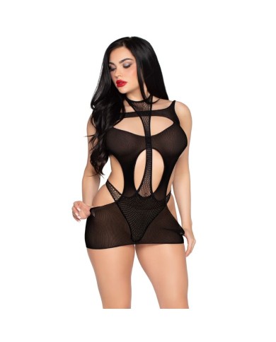 LEG AVENUE 81680 MINI VESTIDO OPACO Y TEDDY HALTER NEGRO TALLA UNICA