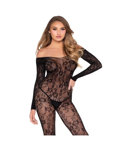 LEG AVENUE 89366 BODYSTOCKING DE LENCERIA DE ENCAJE NEGRO TALLA UNICA