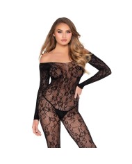 LEG AVENUE 89366 BODYSTOCKING DE LENCERIA DE ENCAJE NEGRO TALLA UNICA