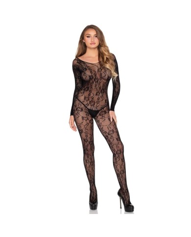 LEG AVENUE 89366 BODYSTOCKING DE LENCERIA DE ENCAJE NEGRO TALLA UNICA