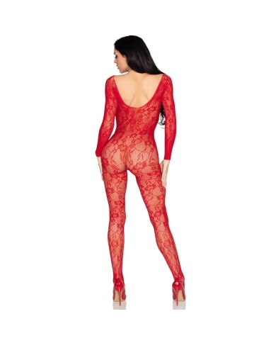 LEG AVENUE 89366 BODYSTOCKING DE LENCERIA DE ENCAJE ROJO TALLA UNICA