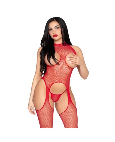 LEG AVENUE 89374 BODYSTOCKING SIN COPAS Y PANTY ROJO TALLA UNICA