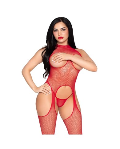 LEG AVENUE 89374 BODYSTOCKING SIN COPAS Y PANTY ROJO TALLA UNICA