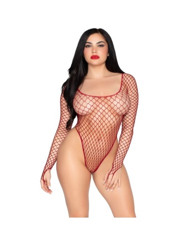 LEG AVENUE 89377 BODYSUIT DE RED INDUSTRIAL DE CORTE ALTO ROJO TALLA UNICA