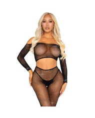 LEG AVENUE CROP TOP Y LEGGING DE REJILLA CON PEDRERIA NEGRO