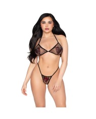 LEG AVENUE 86147 TOP DE BRA DE RED Y PANTY G STRING NEGRO TALLA UNICA