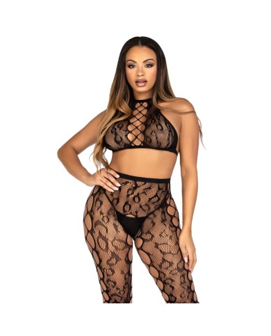 LEG AVENUE 89372 CROP TOP Y MEDIAS SIN ENTREPIERNA NEGRO TALLA UNICA