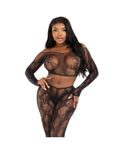 LEG AVENUE 89373 CROP TOP Y MEDIAS SIN PIE DE PITON NEGRO TALLA UNICA