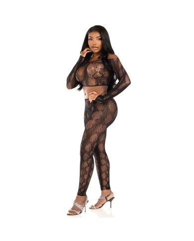 LEG AVENUE 89373 CROP TOP Y MEDIAS SIN PIE DE PITON NEGRO TALLA UNICA