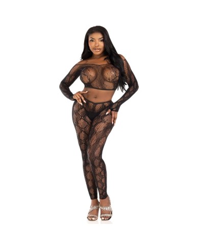 LEG AVENUE 89373 CROP TOP Y MEDIAS SIN PIE DE PITON NEGRO TALLA UNICA
