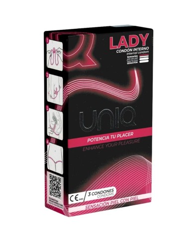 UNIQ LADY CONDOM PRESERVATIVOS FEMENINOS CON LIGUERO SIN LATEX 3 UNIDADES