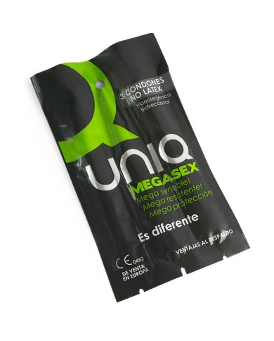 UNIQ MEGASEX PRESERVATIVOS SENSITIVOS CON LIGUERO SIN LATEX 3 UNIDADES