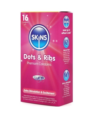 SKINS DOTS RIBS PRESERVATIVOS PREMIUM PACK 16