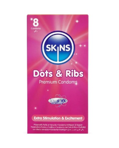 SKINS DOTS RIBS PRESERVATIVOS PREMIUM PACK 8