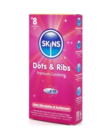 SKINS DOTS RIBS PRESERVATIVOS PREMIUM PACK 8