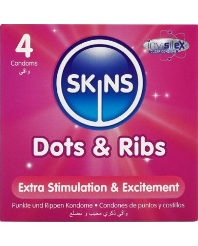 SKINS DOTS RIBS PRESERVATIVOS PREMIUM PACK 4