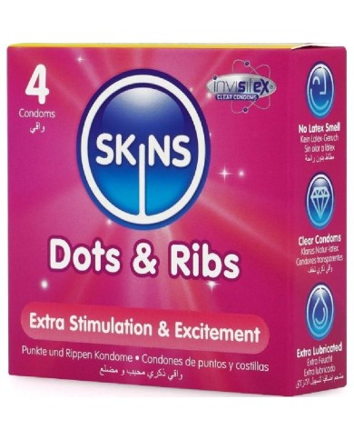SKINS DOTS RIBS PRESERVATIVOS PREMIUM PACK 4