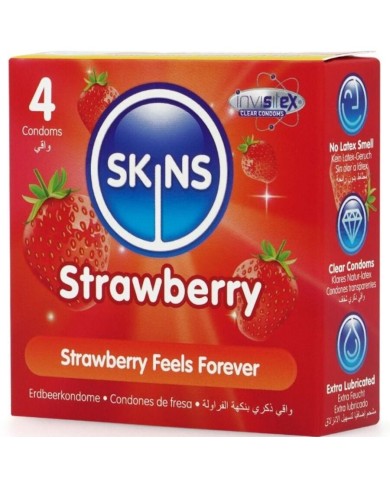 SKINS PRESERVATIVOS PREMIUM SABOR FRESA PACK 4